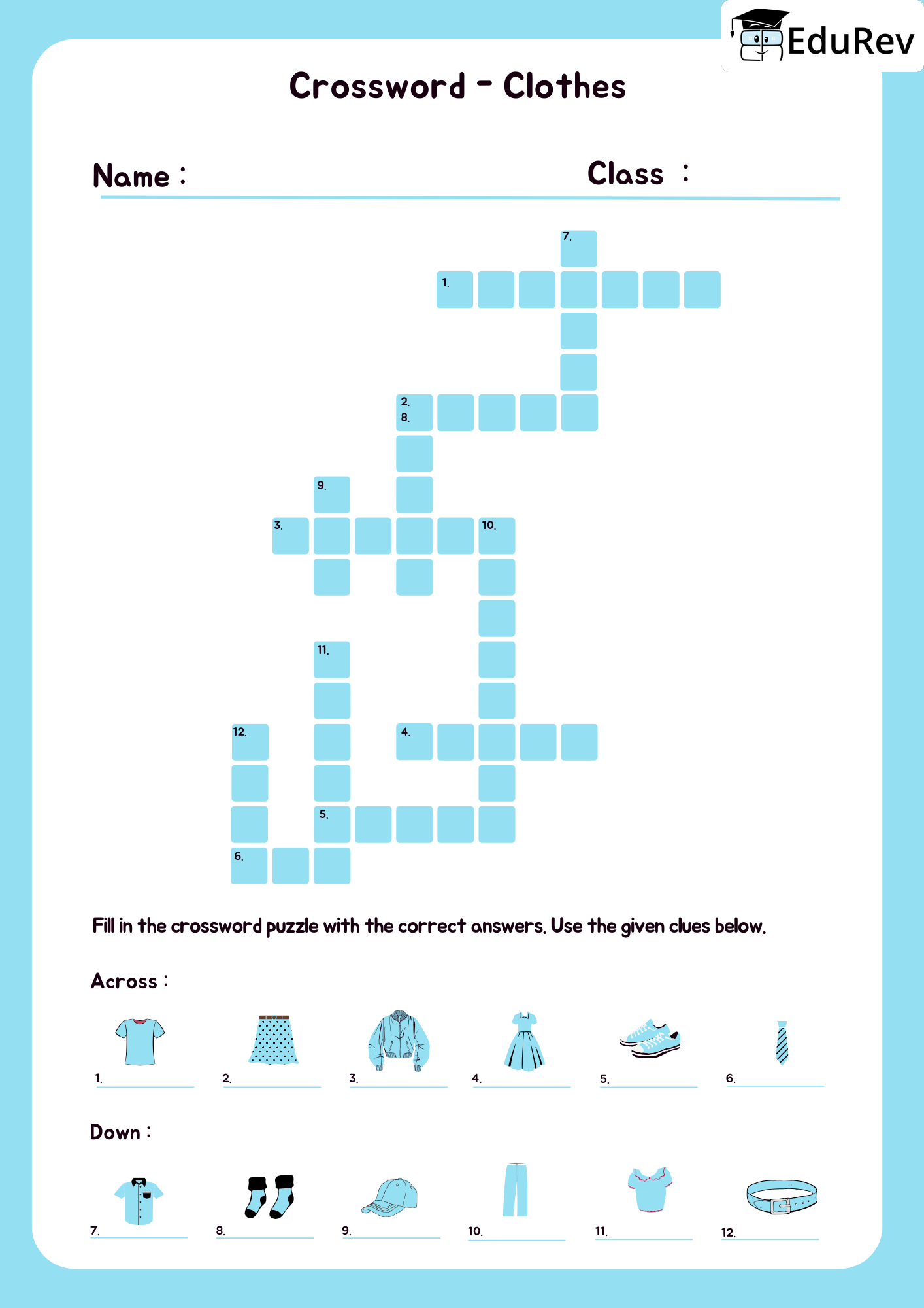 Visual Worksheets - Clothes Crossword | Science Olympiad Class 4