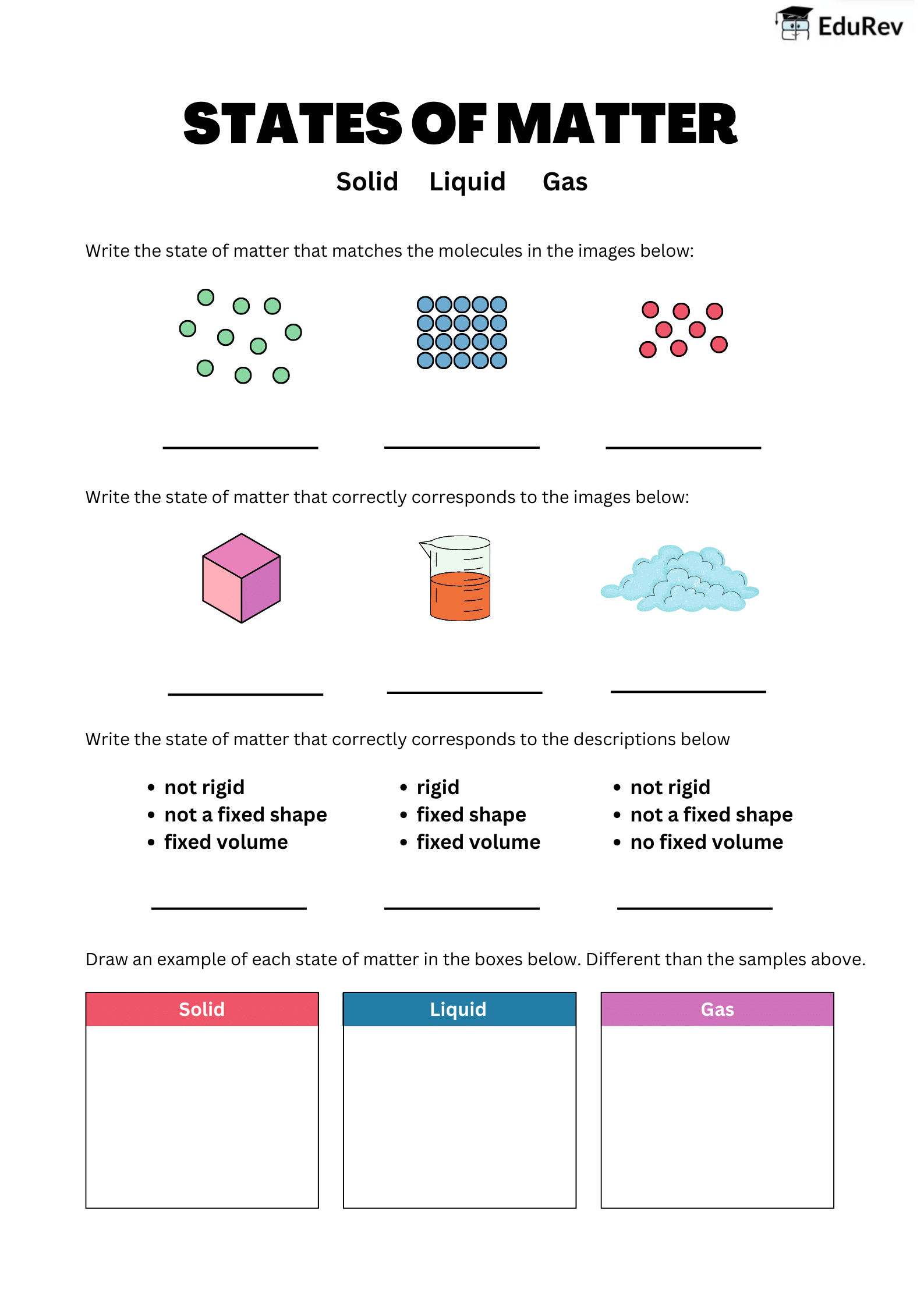 Printable Worksheet -1: Solids, Liquids & Gases | Science Olympiad Class 4
