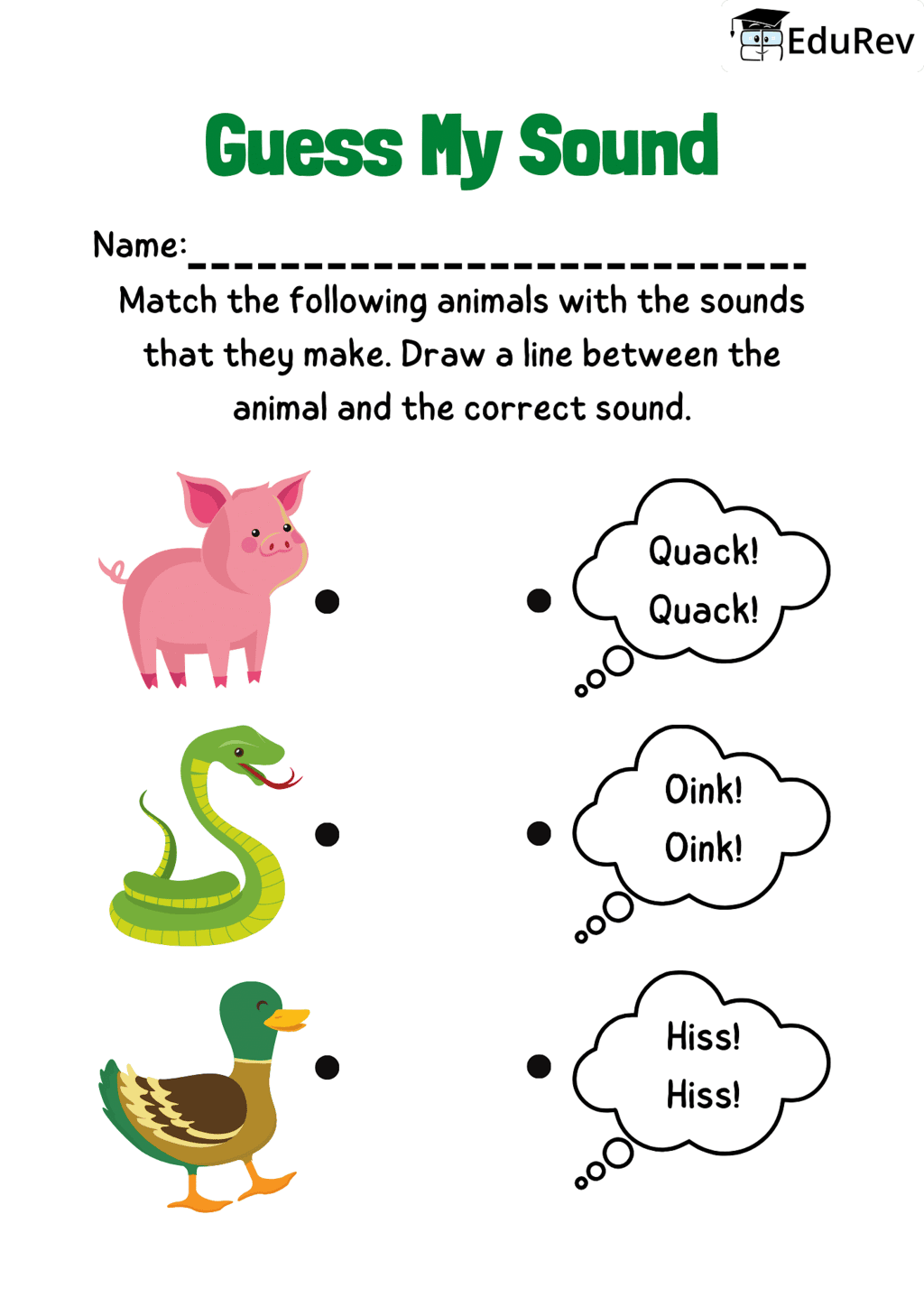Visual Worksheets - Match the sound made by different Animals | Worksheets with solutions for Class 1