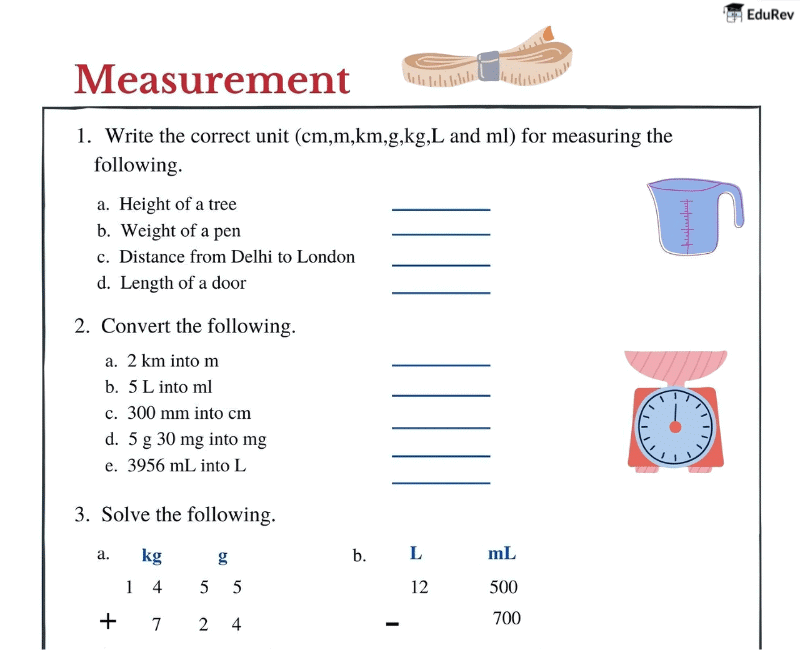 CBSE Printable Worksheet Class 4 Maths Chapter 6 - Measurement Free Download