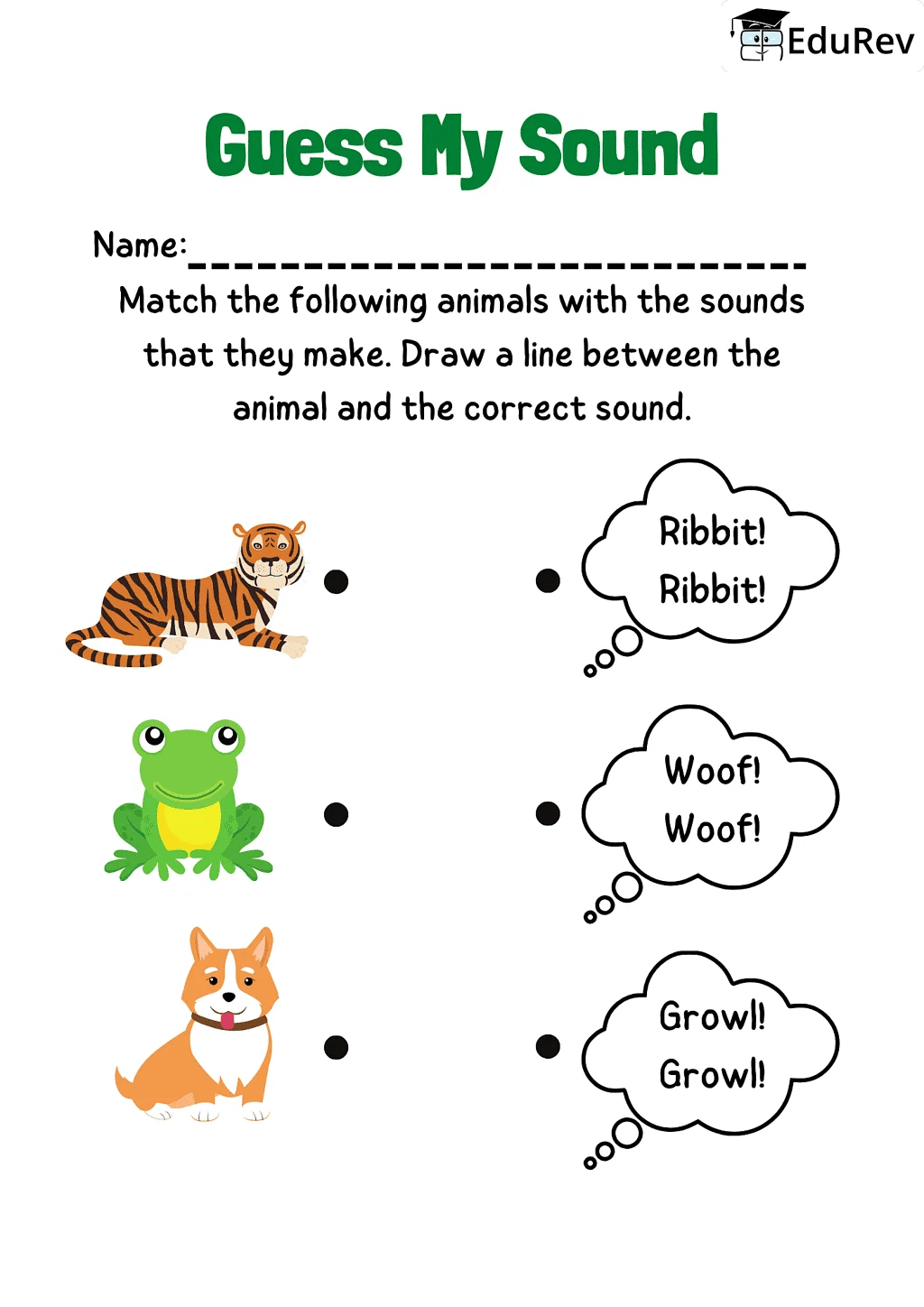 Visual Worksheets - Match the sound made by different Animals | Worksheets with solutions for Class 1