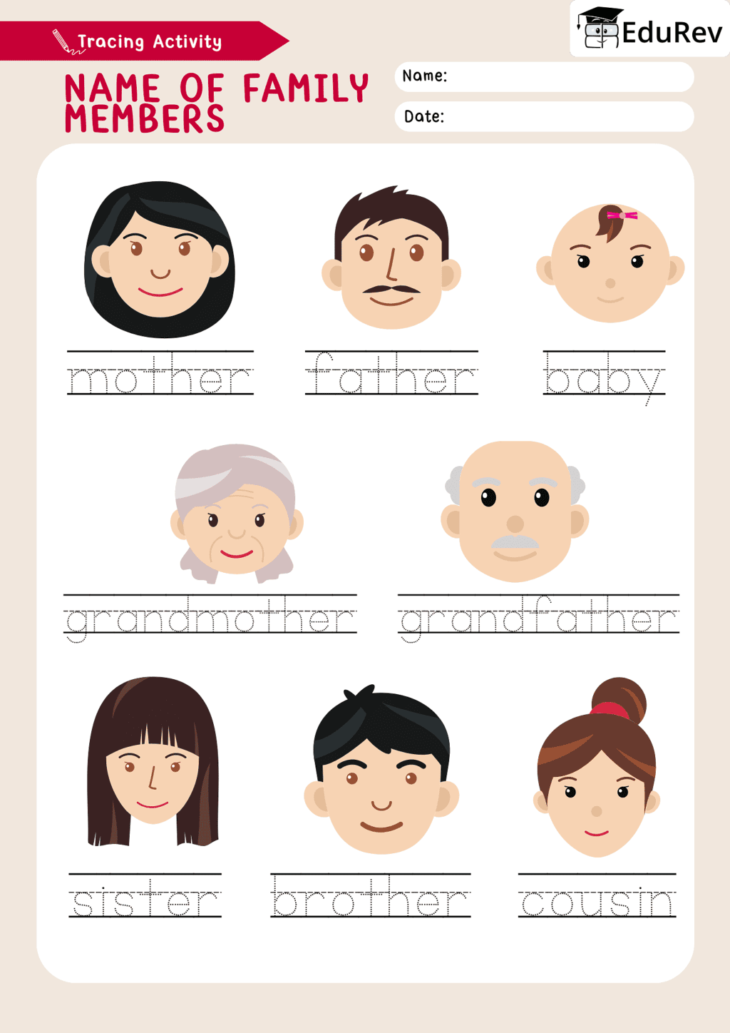 Visual Worksheets - Writing Names of Family Members | Worksheets with solutions for Class 1
