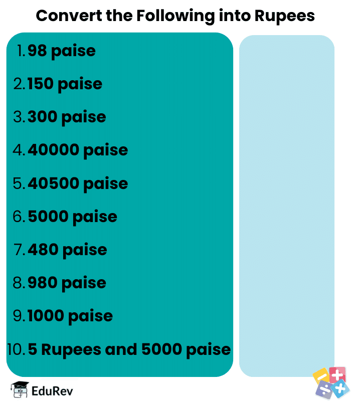 CBSE Printable Worksheet Class 4 Maths Chapter 7 - Money Free Download