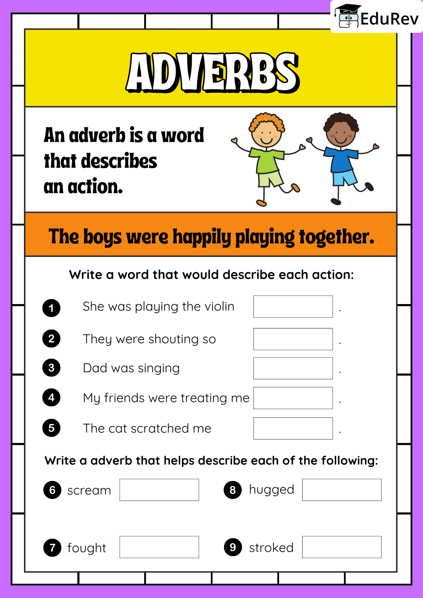 Printable worksheet: Write Adverbs | English Grammar for Junior Classes - Class 1
