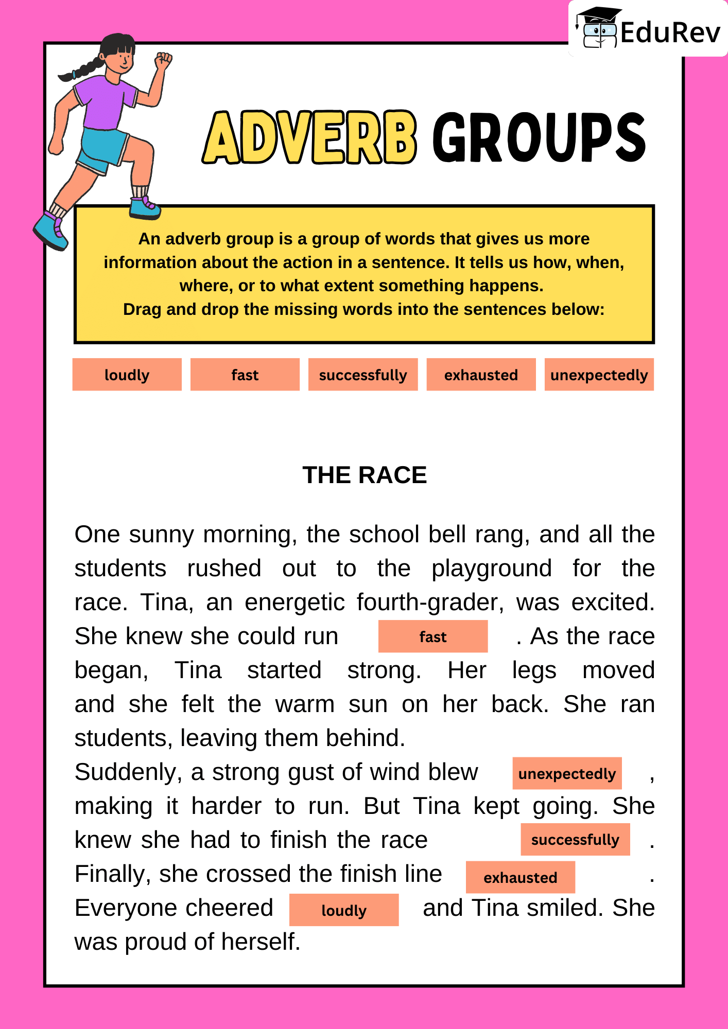Printable worksheet Solutions: Fill in the blanks with Adverb | English Grammar for Junior Classes - Class 1