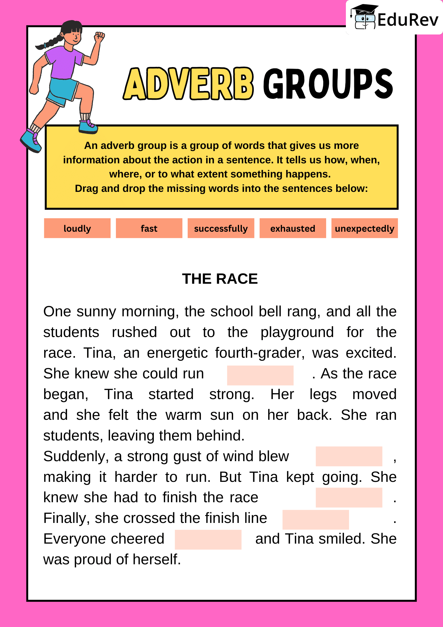 Printable worksheet: Fill in the blanks with Adverb | English Grammar for Junior Classes - Class 1