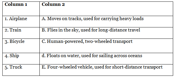 Means of Transport - 2 Class 1 Worksheet EVS