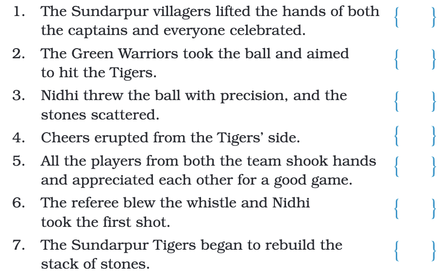 E. Number the sentences in order as per the events given in the story.