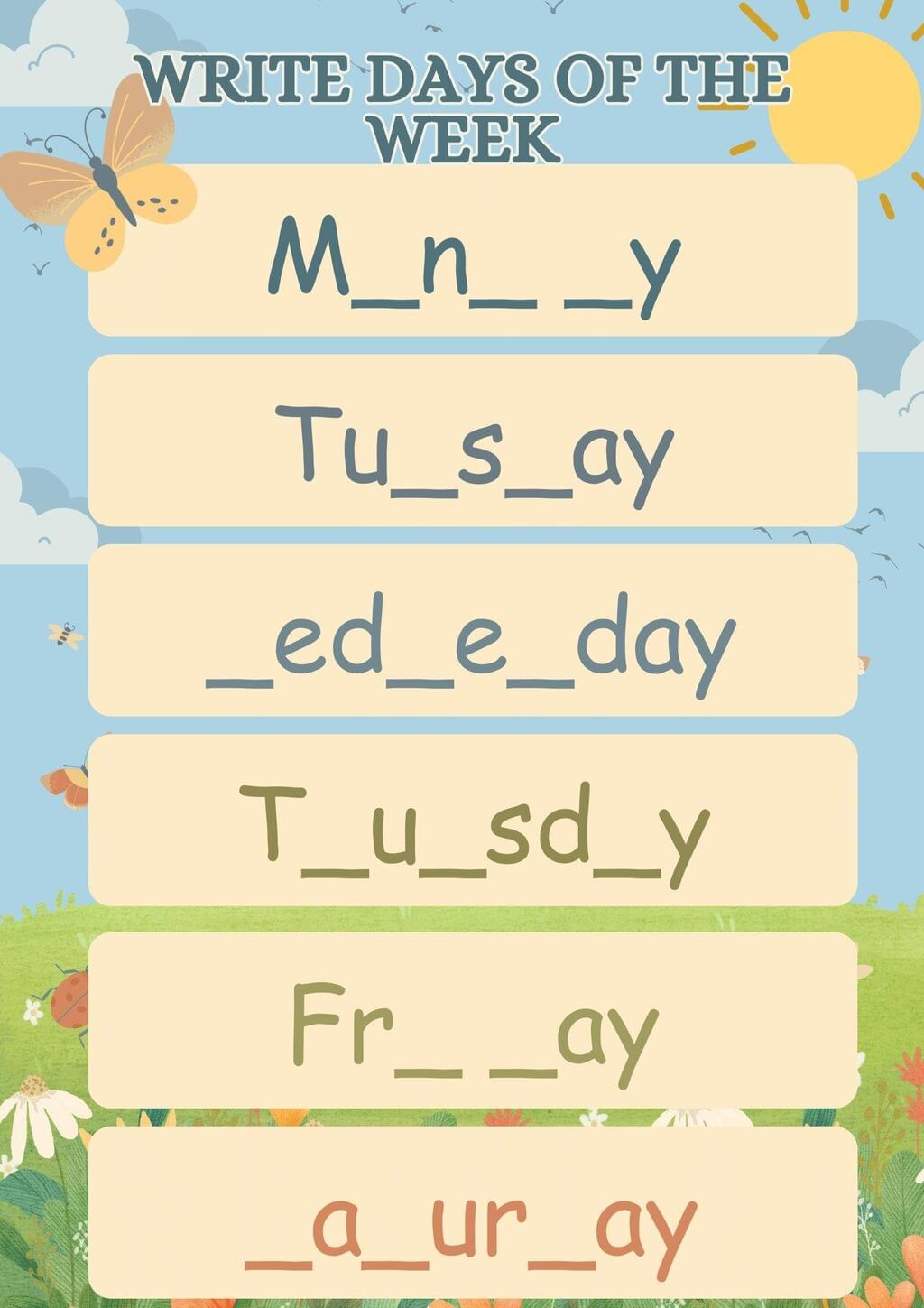 Worksheet: Months of the Year and Days of the Week | English for LKG