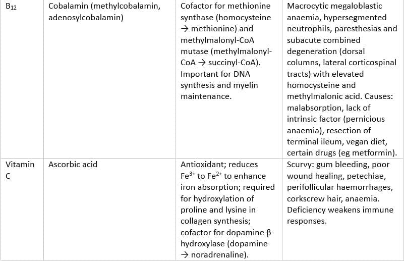 Selected Water-Soluble Vitamins and Key Features