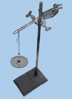 An iron stand with a thread hanging from the clamp