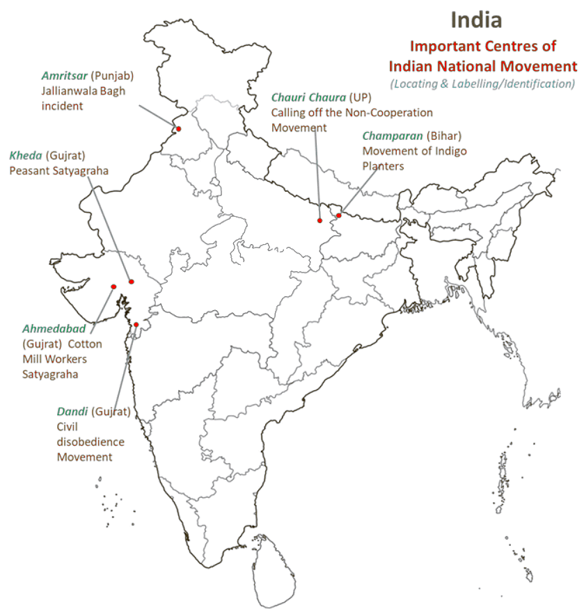 Map: Nationalism in India | Social Studies (SST) Class 10