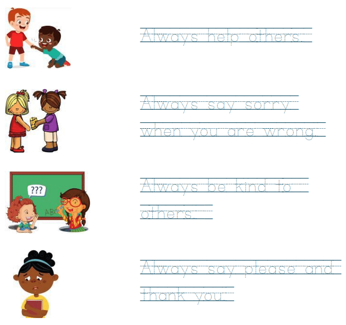 Worksheet: Good Manners and Etiquettes - 1 | GK for UKG