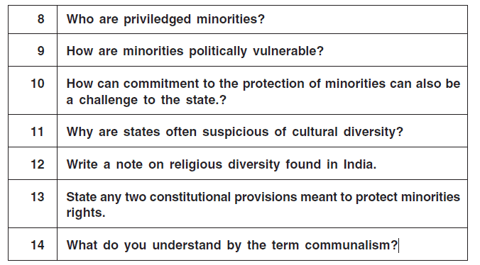 Question for Practice - The Challenges of Cultural Diversity | Sociology Class 12 - Humanities/Arts