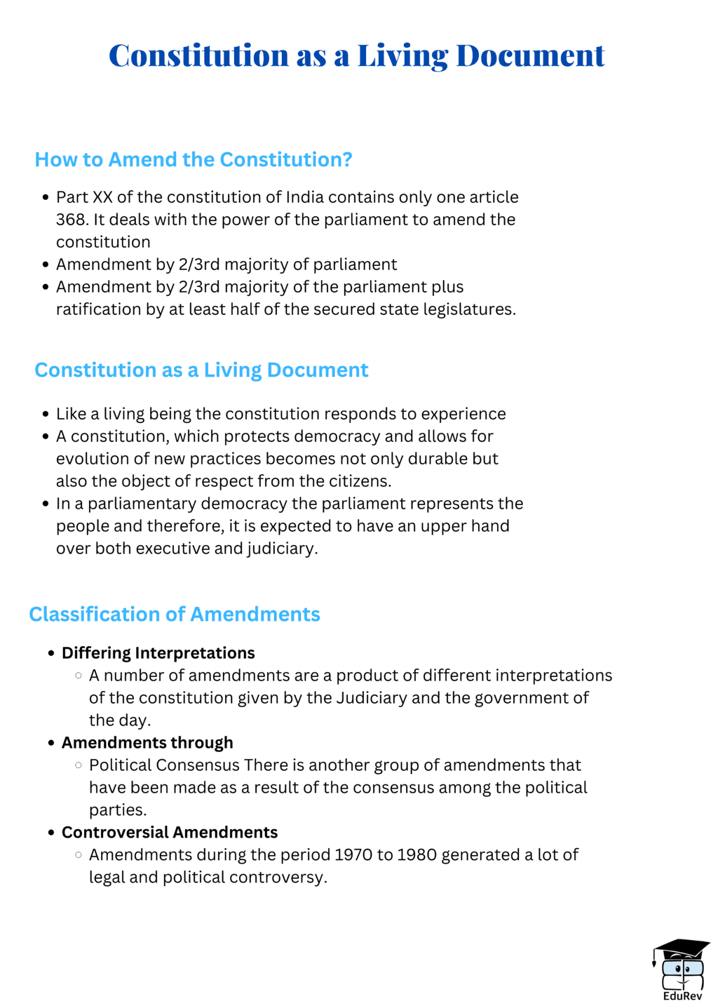 Mind Map: Constitution as a Living Document | Political Science Class 11 - Humanities/Arts