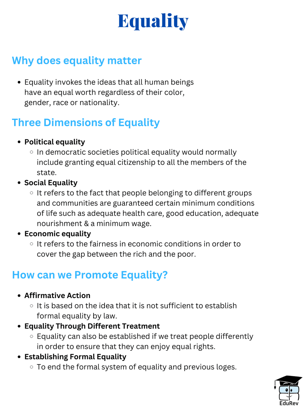 Mind Map: Equality | Political Science Class 11 - Humanities/Arts