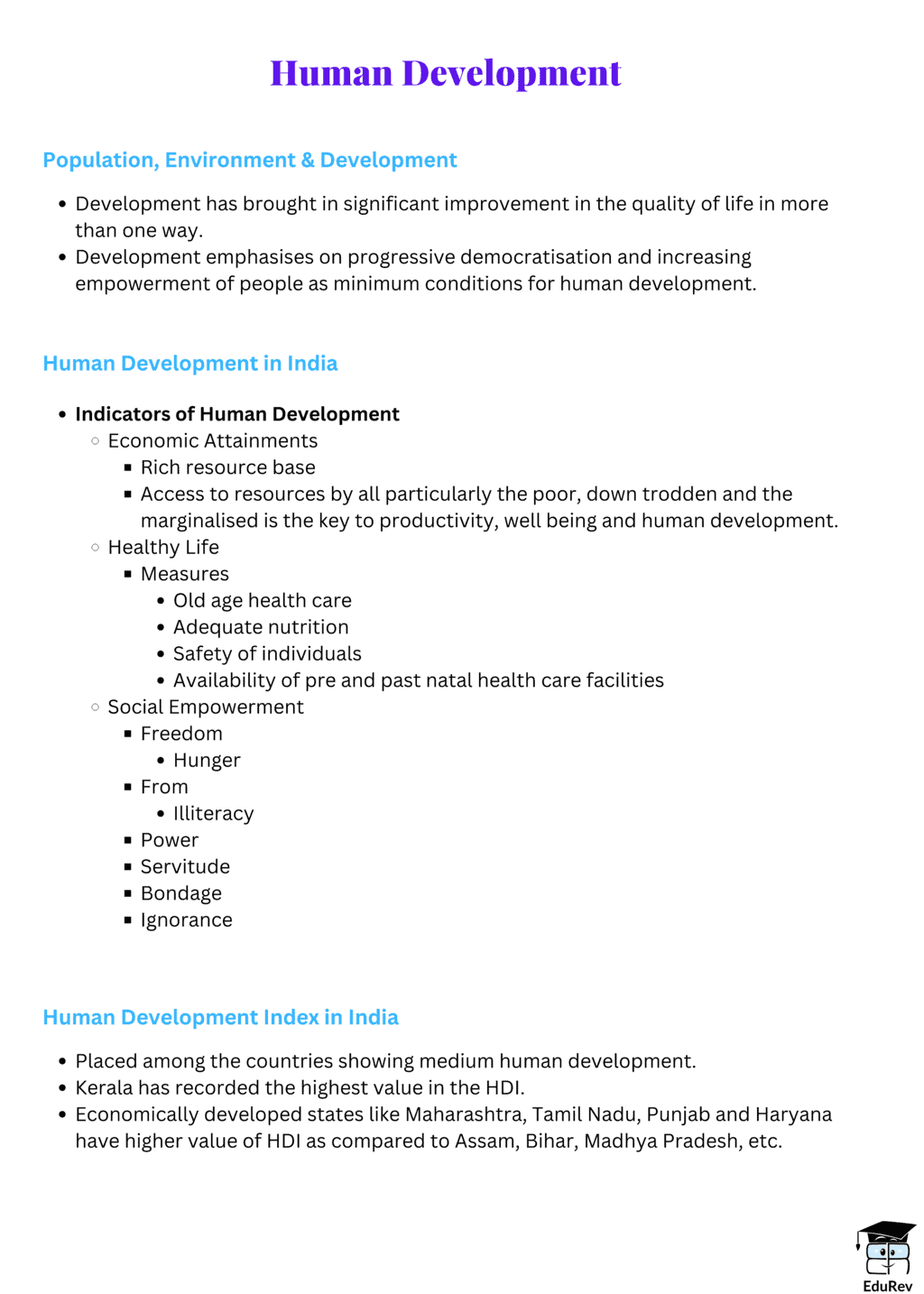 Mind Map: Human Development | Class 6 to 12 NCERT Mindmaps for UPSC Preparation