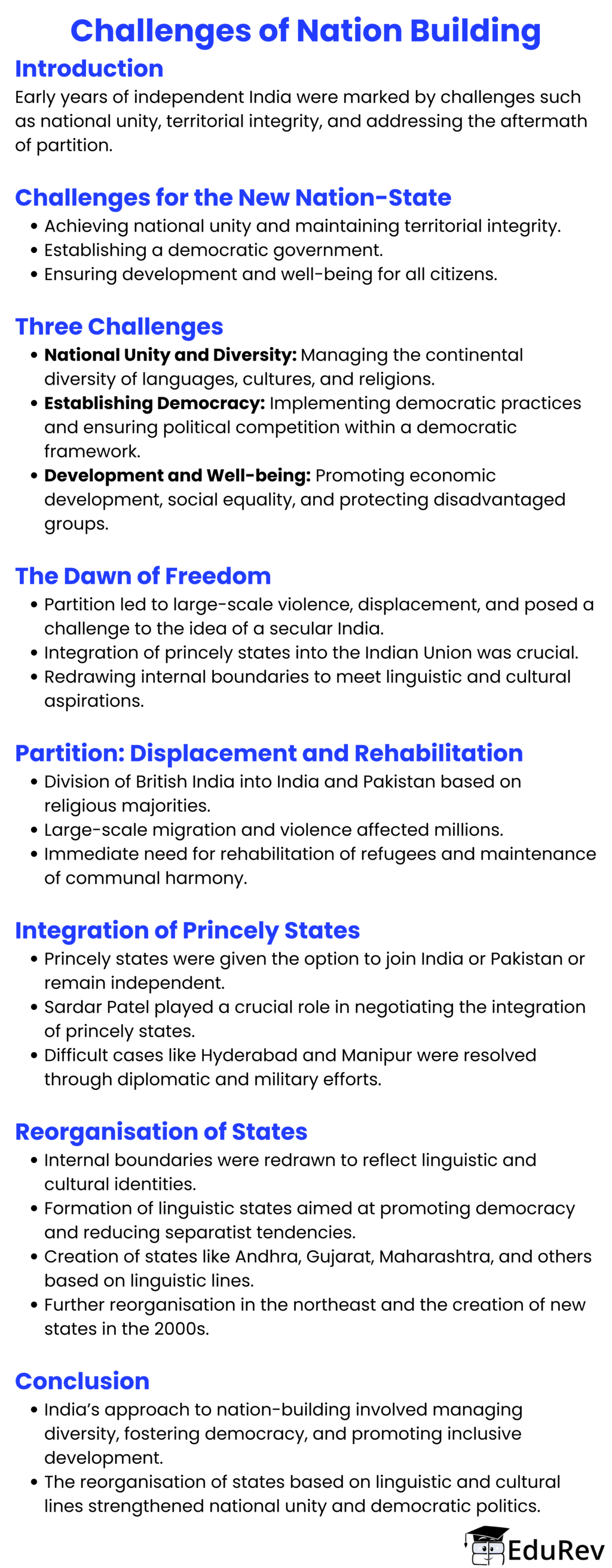 Mind Map: Challenges of Nation Building | Political Science Class 12 - Humanities/Arts