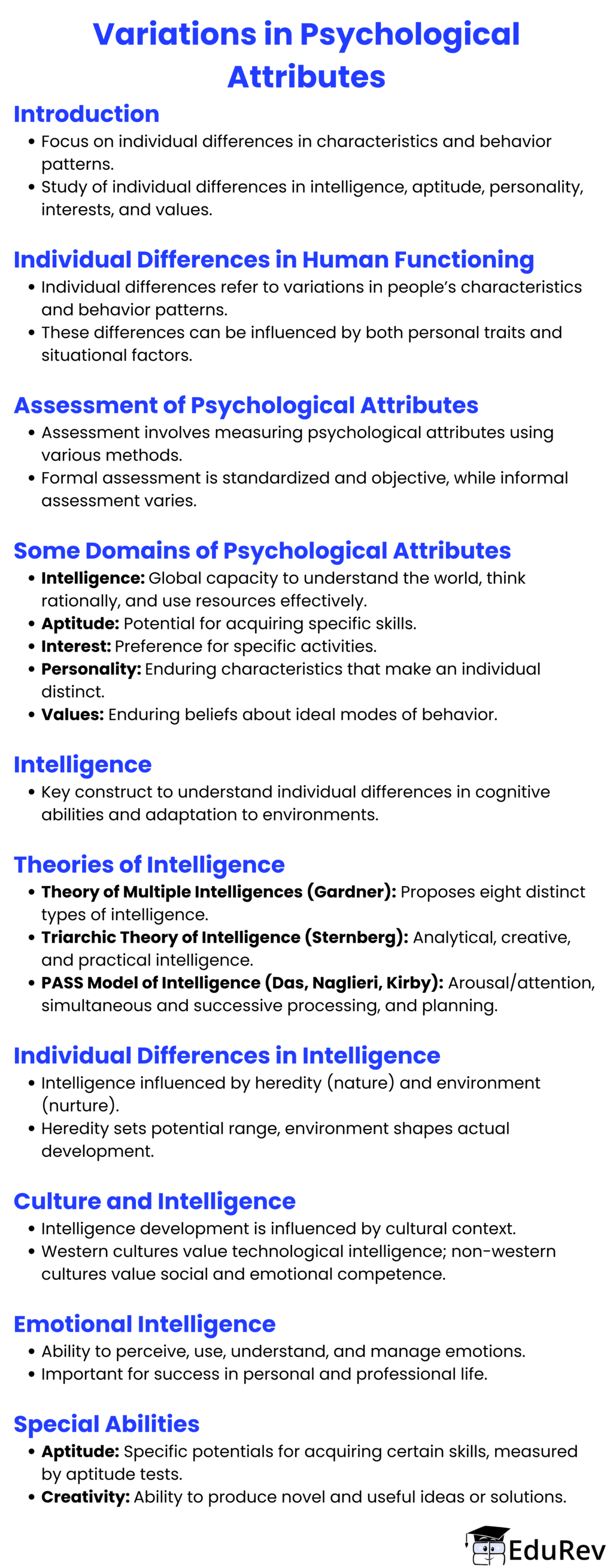 Mind Map: Variations in Psychological Attributes | Psychology Class 12 - Humanities/Arts