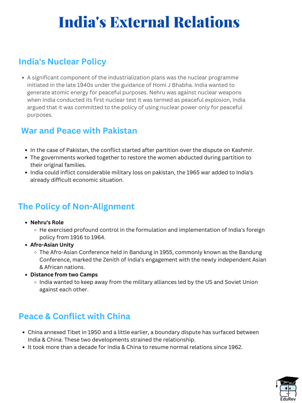 Mind Map: India’s External Relations | Political Science Class 12 - Humanities/Arts