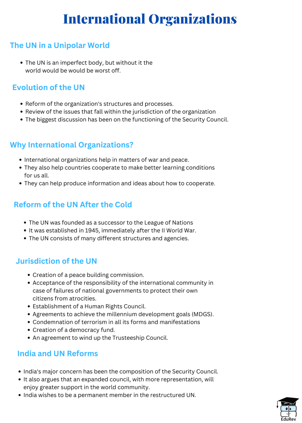 Mind Map: International Organisations | Political Science Class 12 - Humanities/Arts