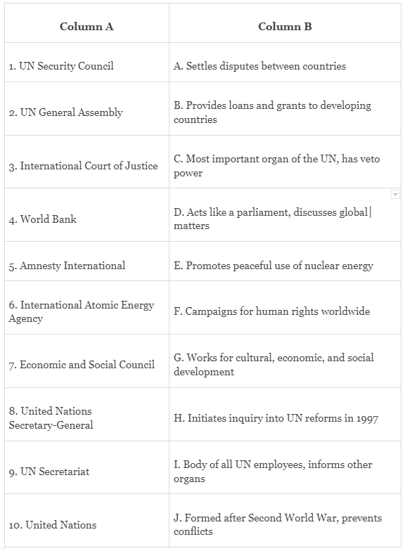 Worksheet Solutions: International Organisations | Political Science Class 12 - Humanities/Arts