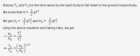 If two bodies of different masses m1 and m2 are dropped from differnet ...