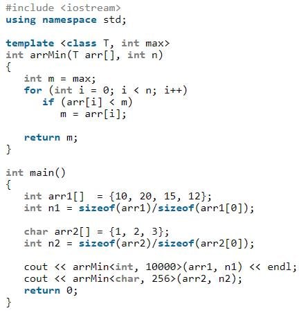 Output of following program.a)Compiler error, template argument must be ...
