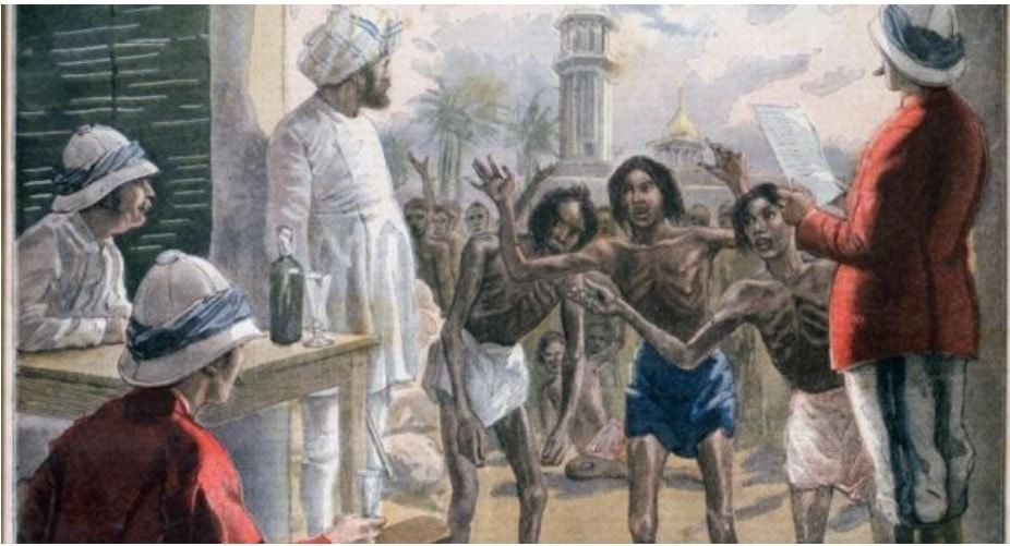 Starving Indians beg for food at a British Army Post in 1897