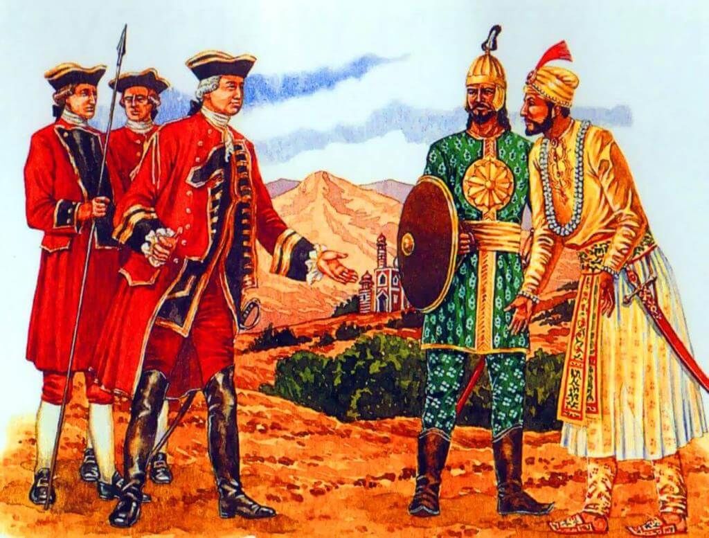 Fig: Robert Clive and Mir Jafar after the Battle of Plassey, 1757.
