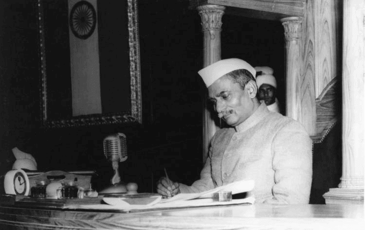 President of the Constituent Assembly, signing the Constitution of India, as passed by the Constituent Assembly on 24 January 1950.