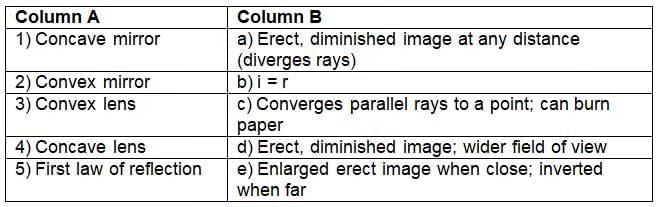 Worksheet Solutions: Light: Mirrors and Lenses | Worksheets with Solutions for Class 8