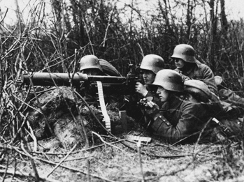 Maxim machine gunGerman infantrymen operating a Maxim machine gun during World War I.