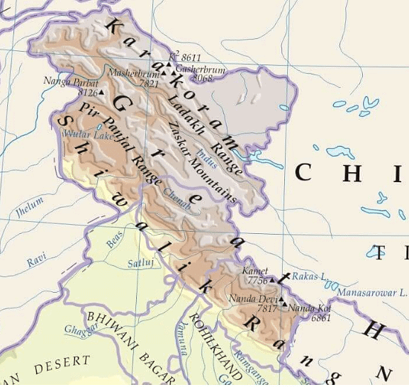 Mountain Ranges in North India - North to South