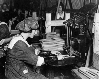 Woman working in an American airplane factory during World War I, 1917.