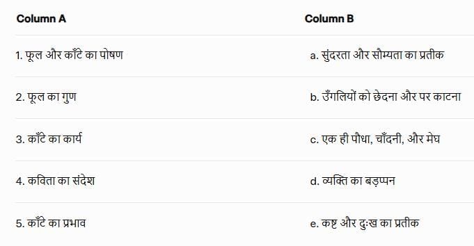 Worksheet: फूल और काँटा | Hindi (Malhar) Class 7 - New NCERT