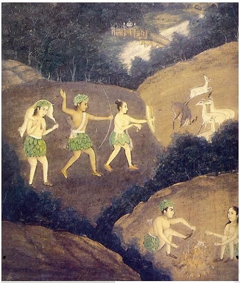 Bhils hunting deer by night