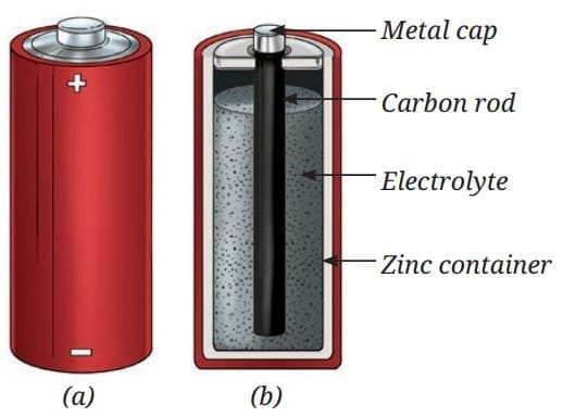 (a) Dry cell; (b) Its internal structure