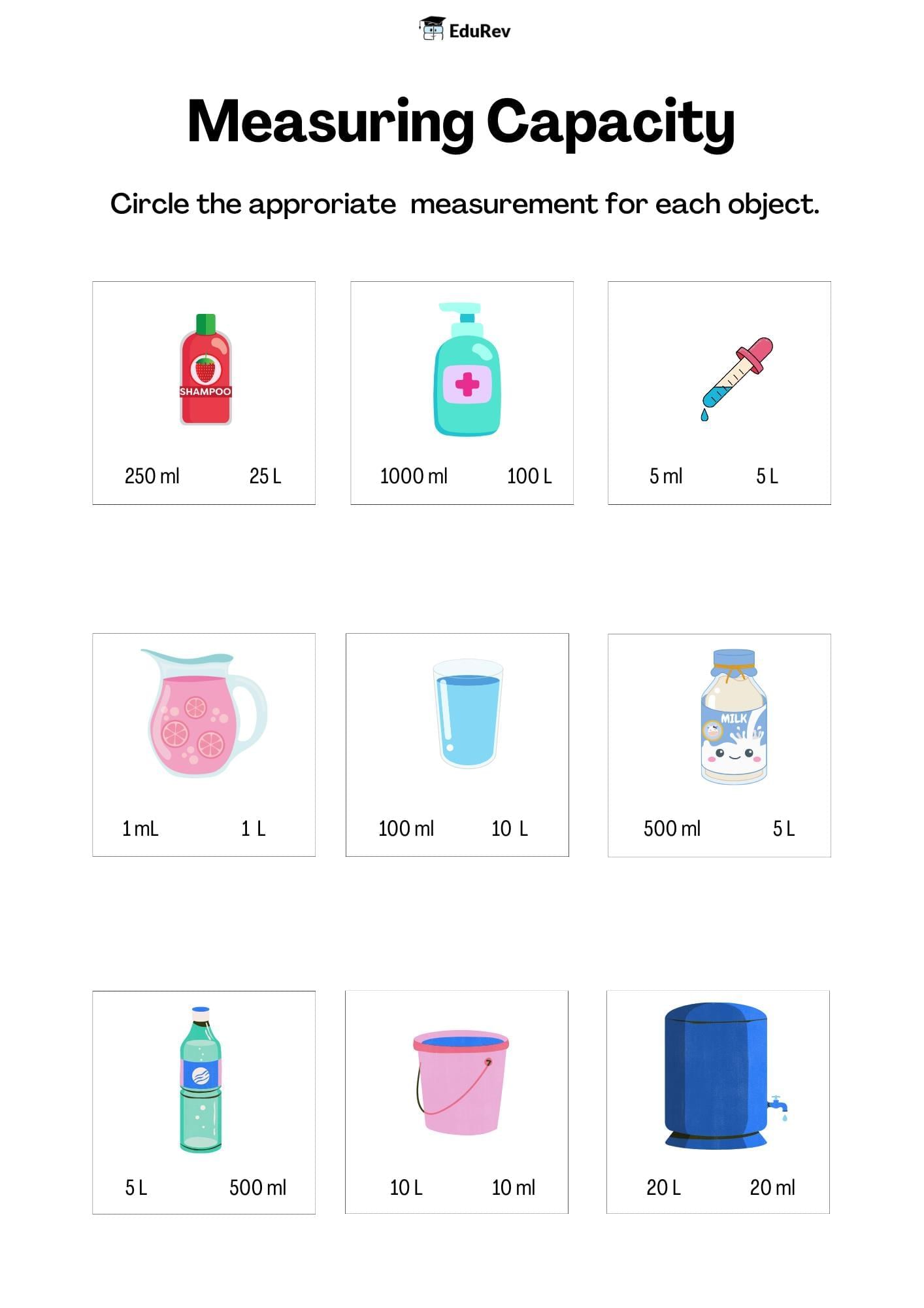 Visual Worksheet: Measuring Capacity | Mathematics (Maths Mela) Class 5 - New NCERT