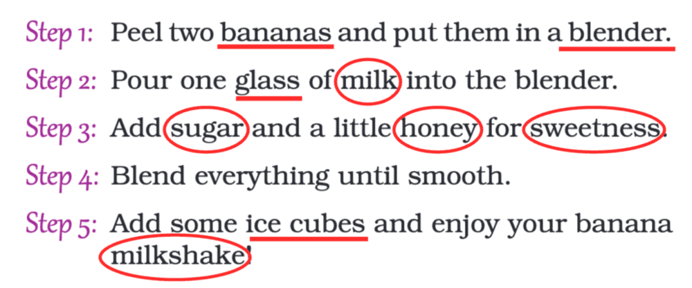 C. Read the recipe below. Underline the countable nouns and circle the uncountable nouns