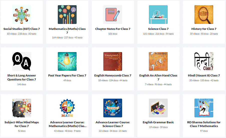Some of the Courses included in the EduRev Infinity Package for Class 7