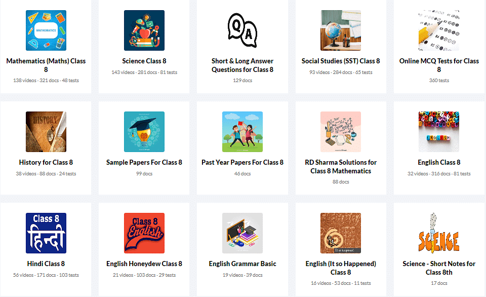 Some of the Courses included in the EduRev Infinity Package for Class 8