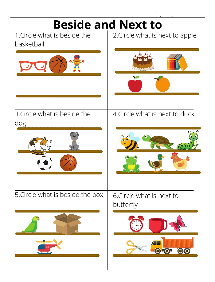 Worksheet: Beside and Next to | Maths for LKG