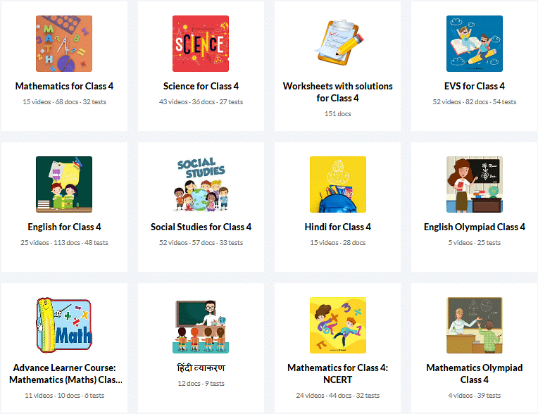 Some of the Courses included in the EduRev Infinity Package for Class 4