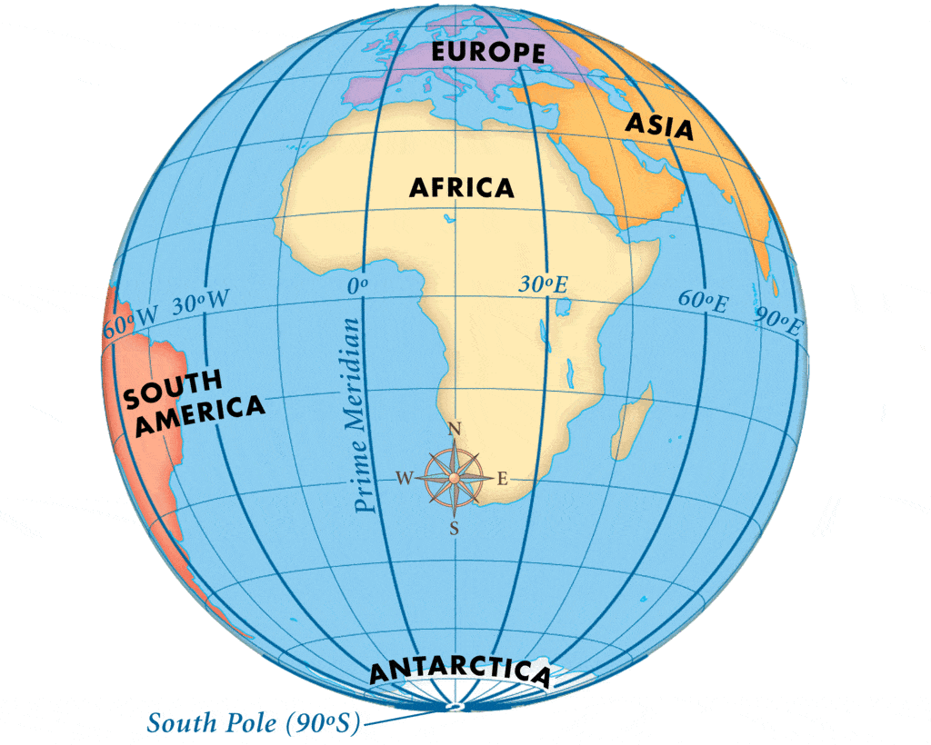 Lines of Longitude of Globe also called Meridians
