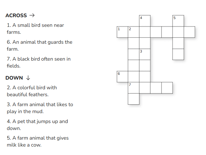 A Farm - 1 Class 1 Worksheet English Mridang