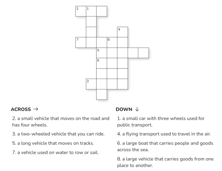 Means of Transport - 1 Class 1 Worksheet EVS