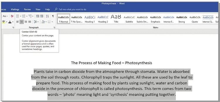 Formatting in Word 2016 Chapter Notes | Computer Studies Class 4 ICSE