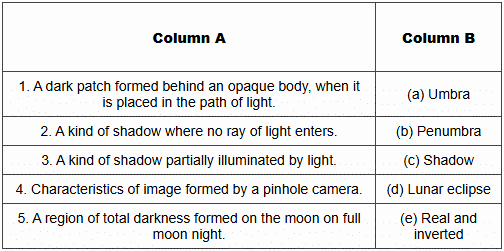 Que: E. Match the statements in Column A, with those in Column B :