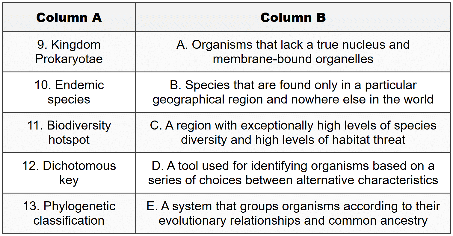 A3: Match Column A to Column B